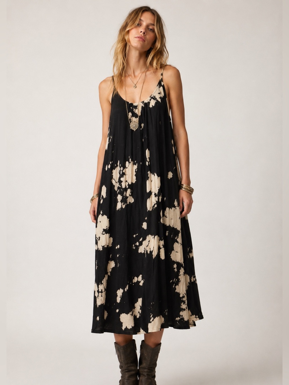 NWT The Great Sleep The New Slip Dress 2 Medium Black Cow Western Boho Lagenlook